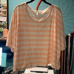 Peach and ivory striped dolan sleeved tshirt